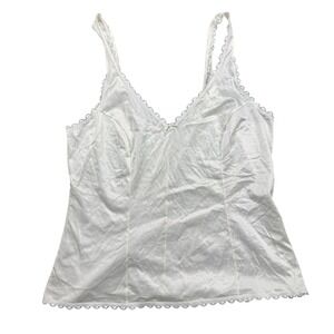 Vintage White Satin Lace Trim Camisole V-Neck Bow Lingerie Tank Top Womens